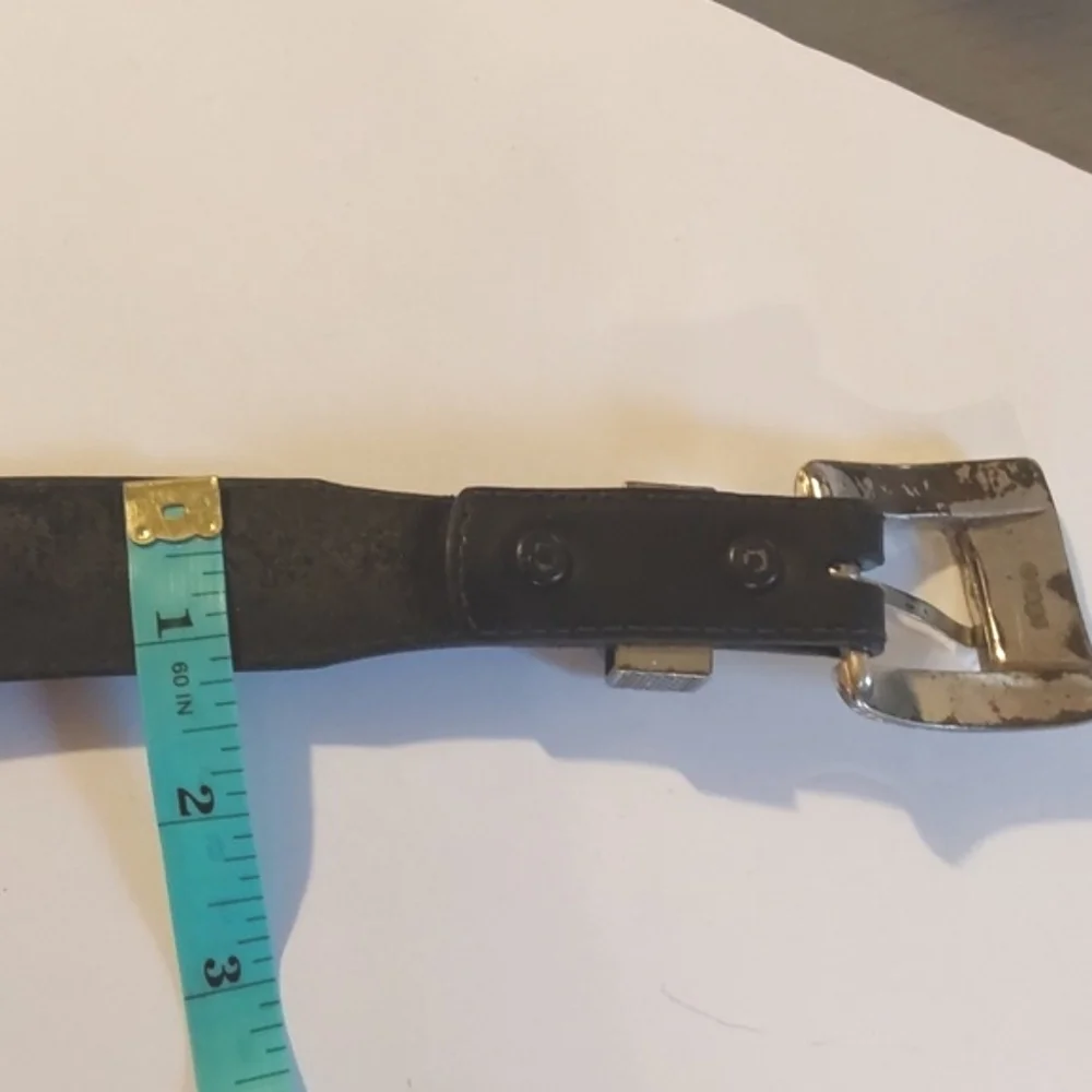 Men's Black Leather Belt Silver Buckle And Tip Neutral Sz. XL